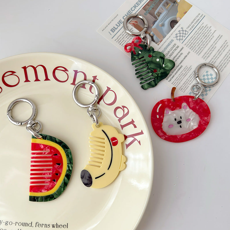 Cat Watermelon Acetate Comb Keychain