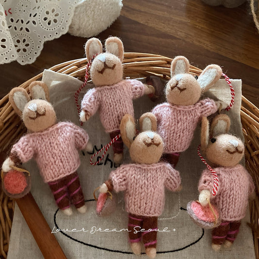 Wool Felt Bunny Keychain Charm