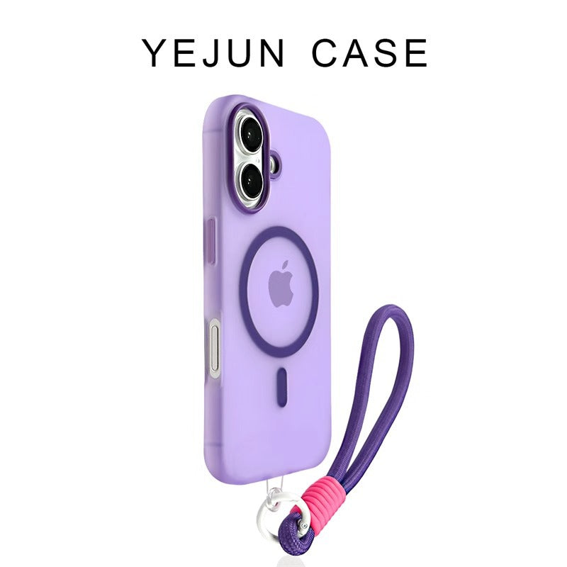 Color Block Magnetic Jelly iPhone Case with Wrist Strap