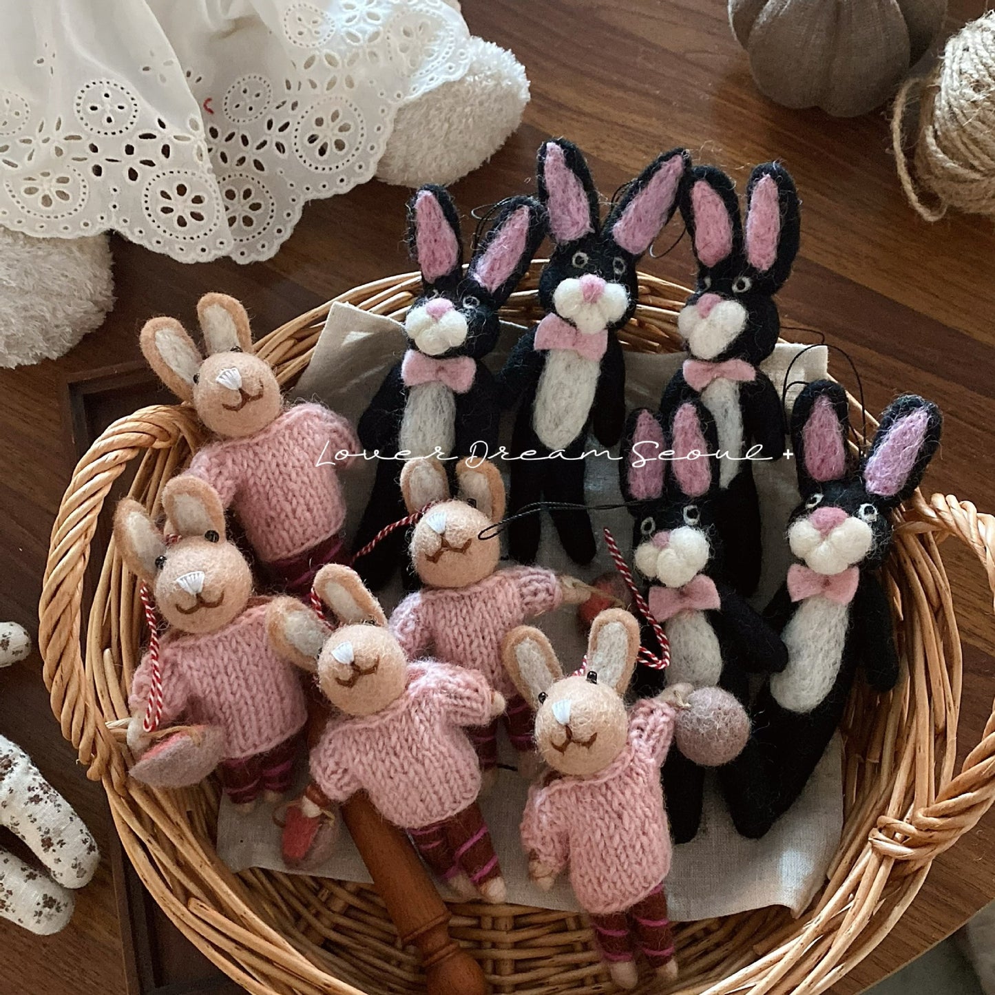 Wool Felt Bunny Keychain Charm