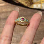 Ethereal Bloom – Blue Enamel Ruby Ring