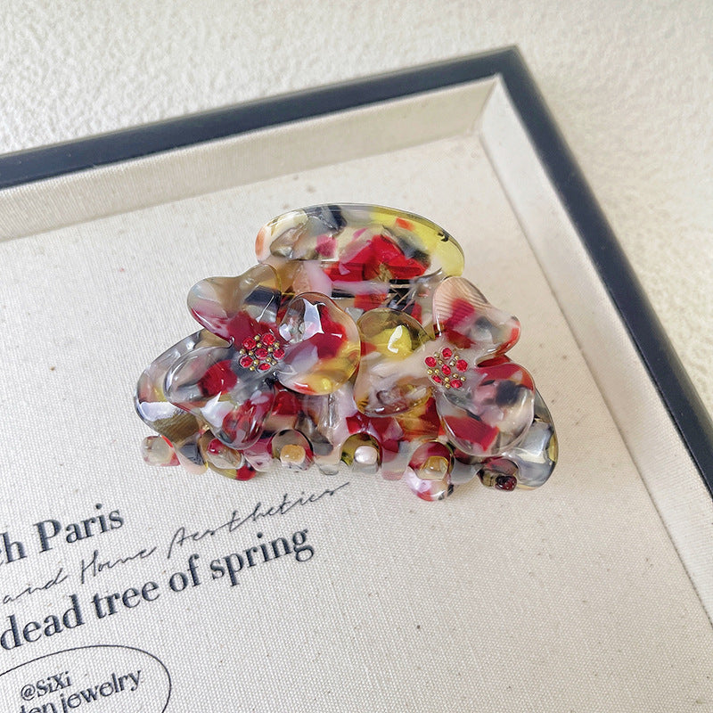 Floral Rhinestone Acetate Claw Clip