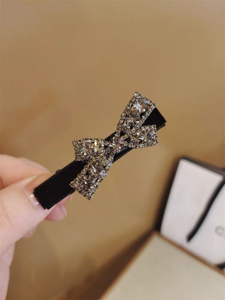 Black Velvet Crystal Bow Hair Clip