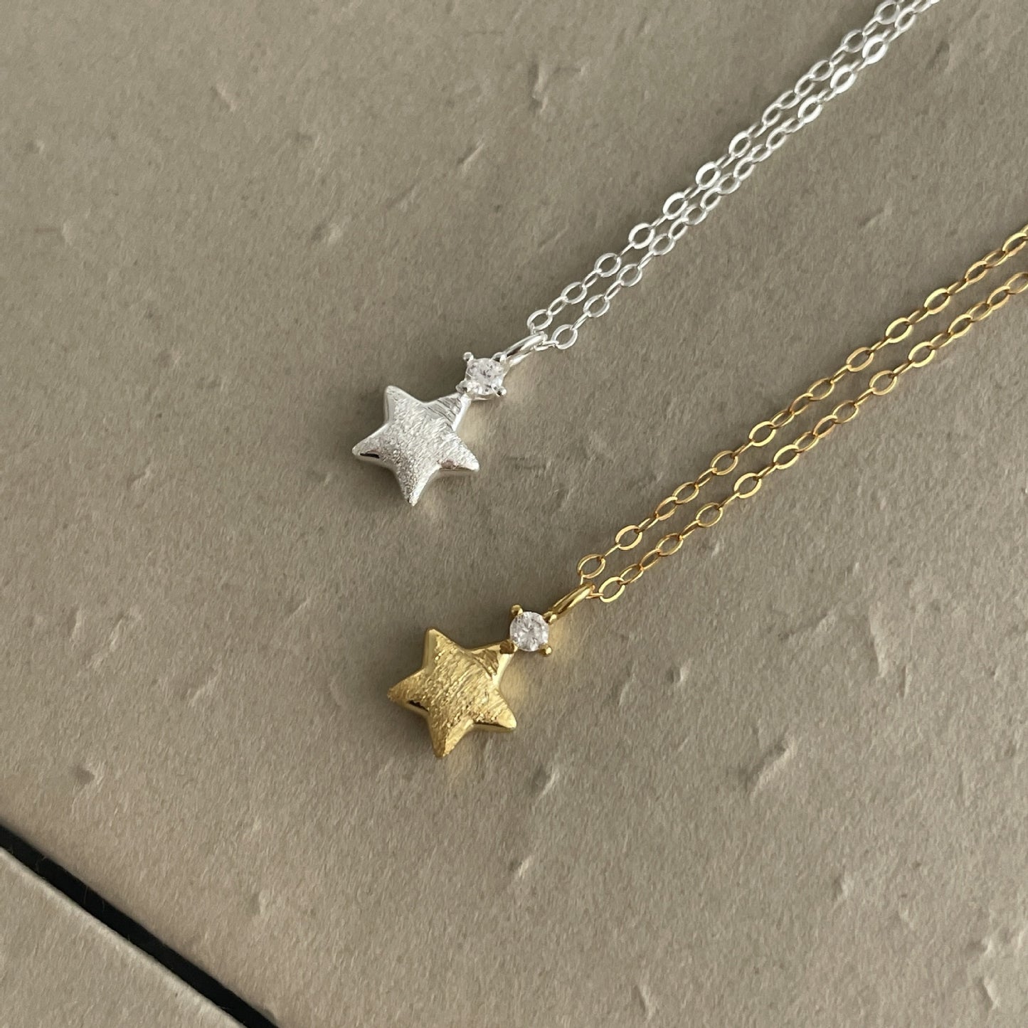 Starlit Poem — S925 Silver Brushed Star Necklace
