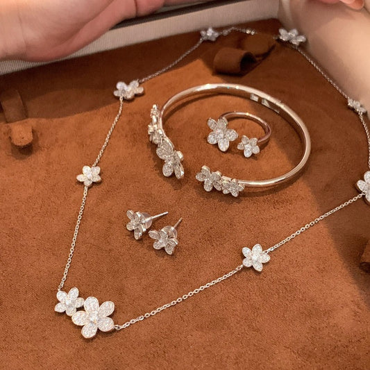 Pavé Twin Flower Jewelry Set