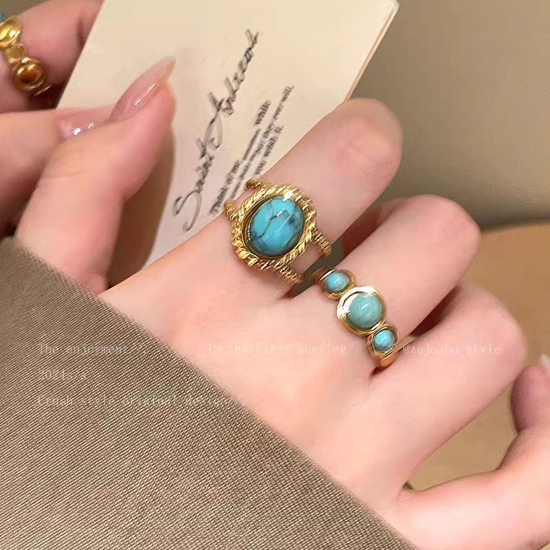 Gold Turquoise Open Ring