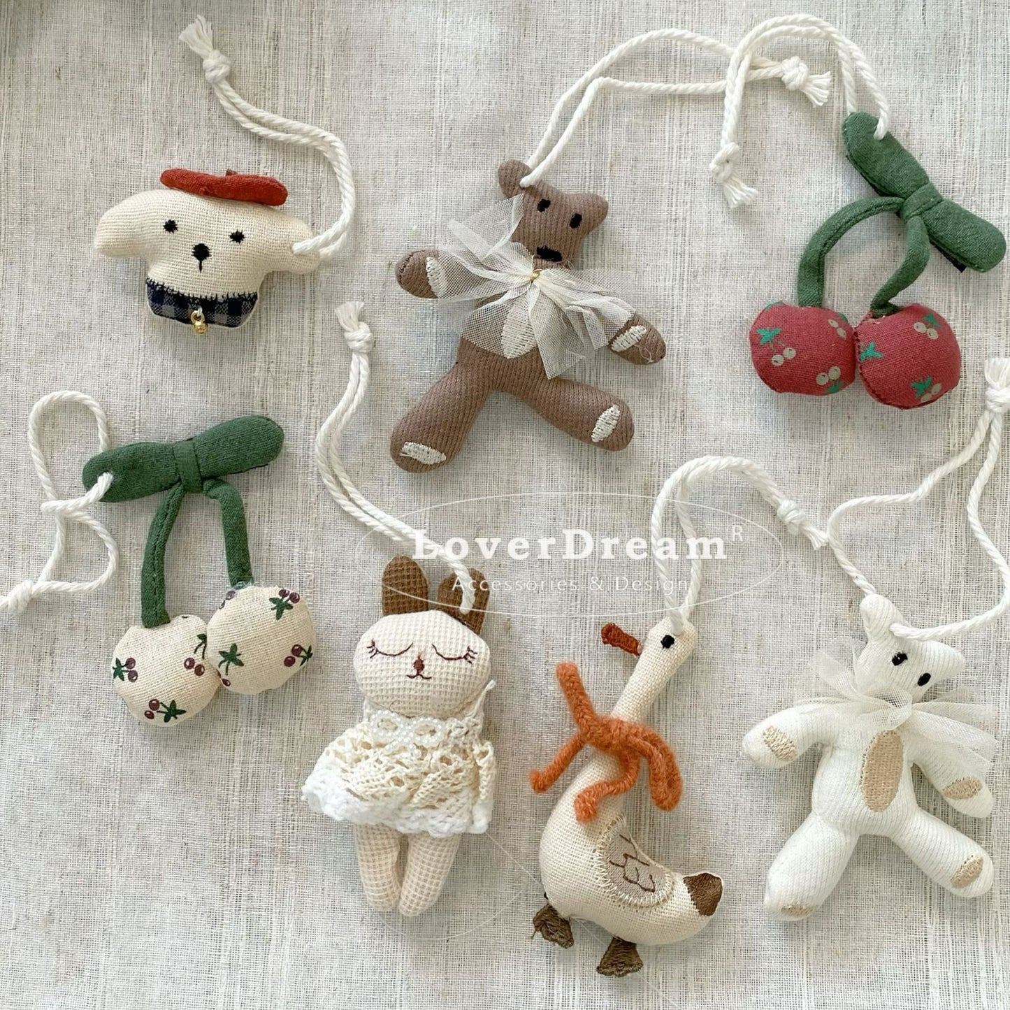 Fabric Bear Swan Dog Keychain