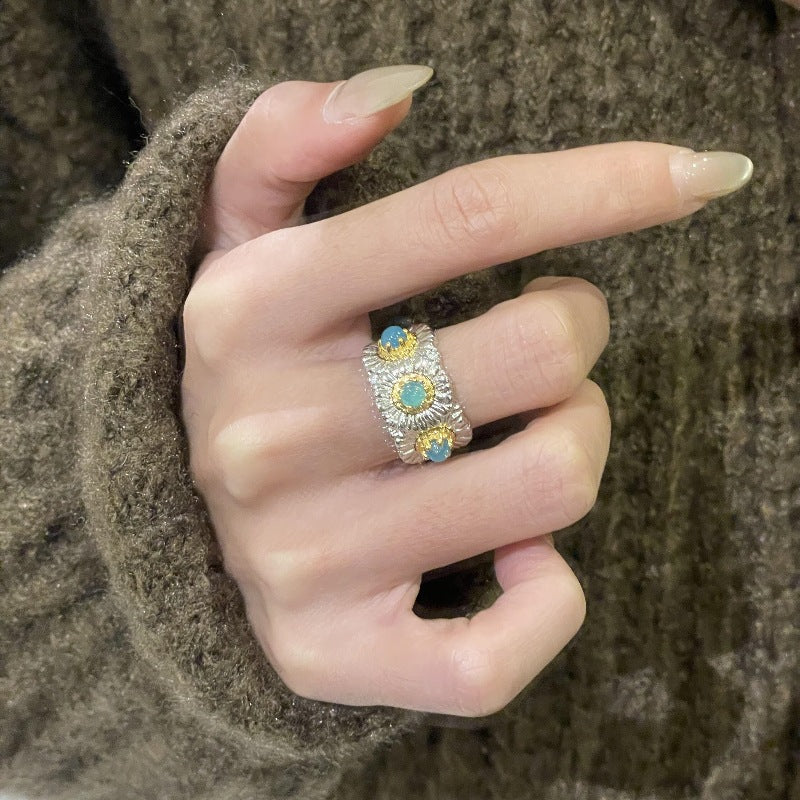 Azure Daisy – Blue Agate Ring
