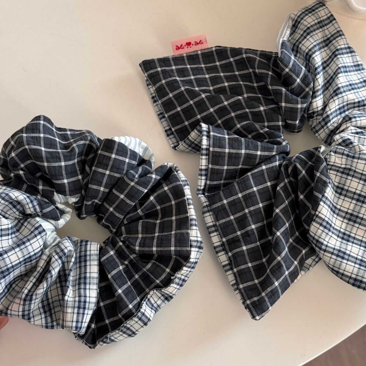 Two-Tone Stripe Plaid Handcrafted Scrunchie