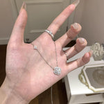 Lucky Spark – S999 Silver Clover Zircon Necklace