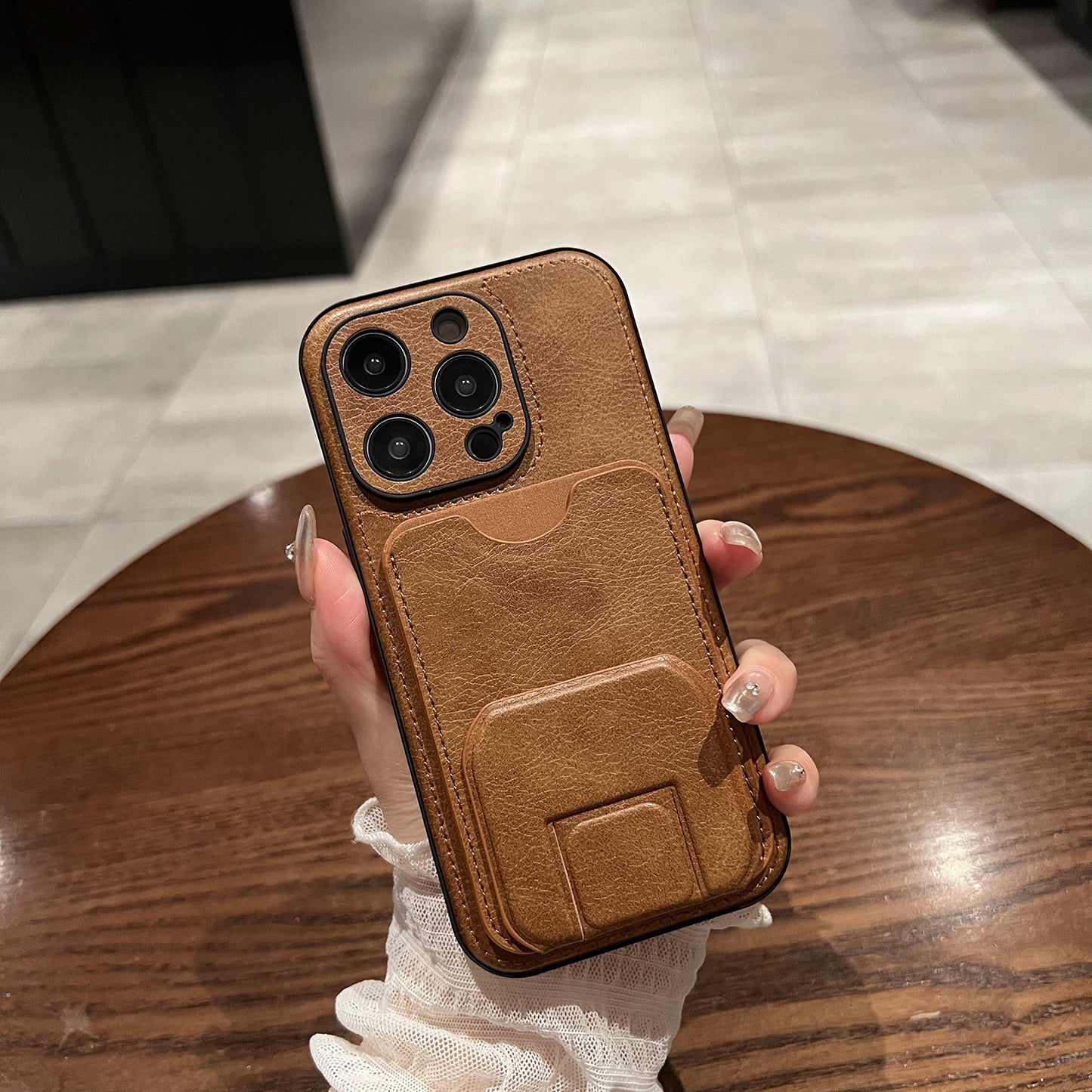 Leather Card Holder Stand iPhone Case