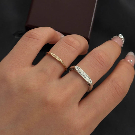 Two-Tone Engraved Flower Ring