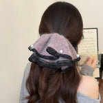 Grey Knit Pearl Scrunchie