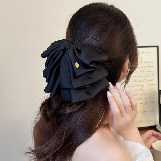 Satin Bow Layered Ponytail Clip