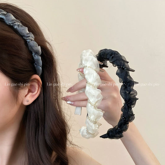 Pearl-Wrapped Mesh High-Top Headband