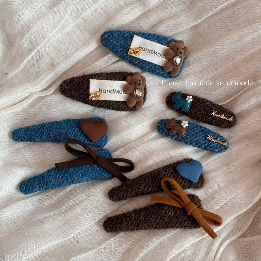 Autumn Winter Bear Heart Hair Clip