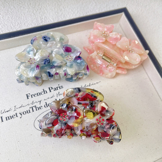 Floral Rhinestone Acetate Claw Clip