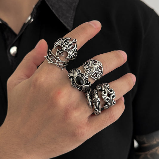Gothic Skull Star Ring Set