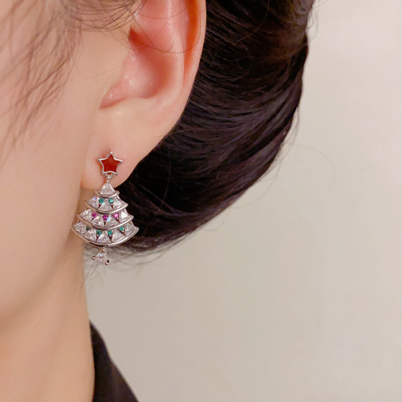 Festive Glow — Unique Sparkling Tree Drop Earrings