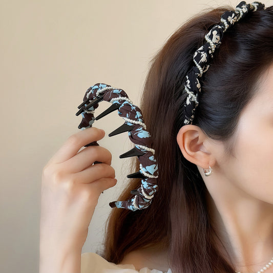 Pleated Pearl-Wrapped High-Top Headband