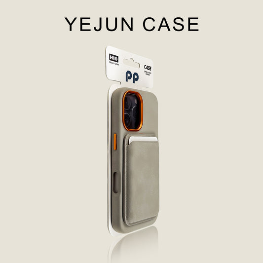 Magnetic Card Holder Leather iPhone Case with Orange Accents