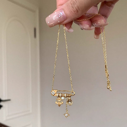 Golden Bloom — Brushed Iris Flower Starry Yellow Pendant Necklace