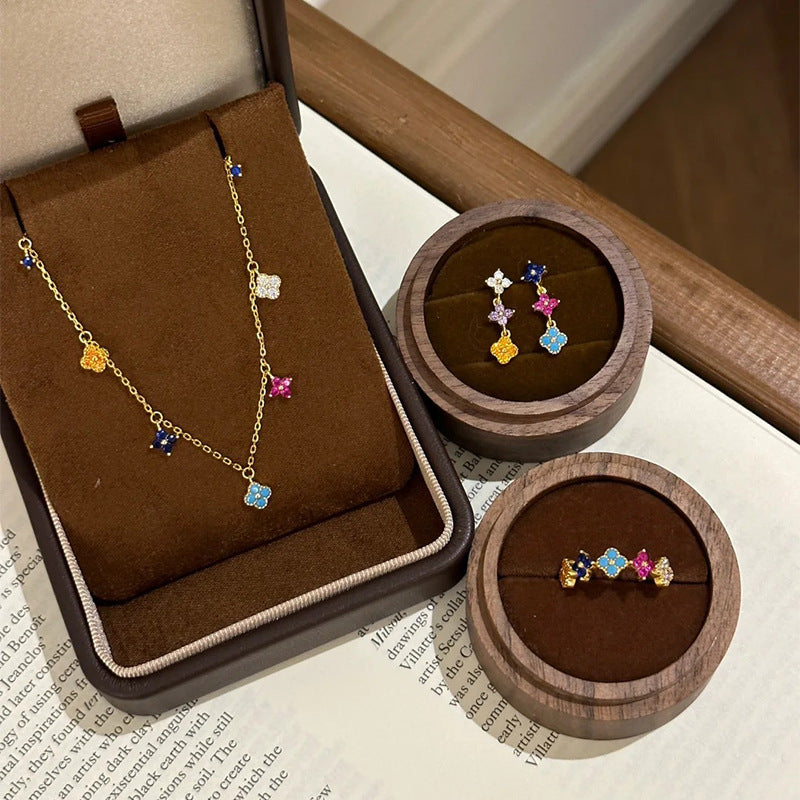 Dopamine Bloom — S925 Silver Colorful Clover Jewelry Set