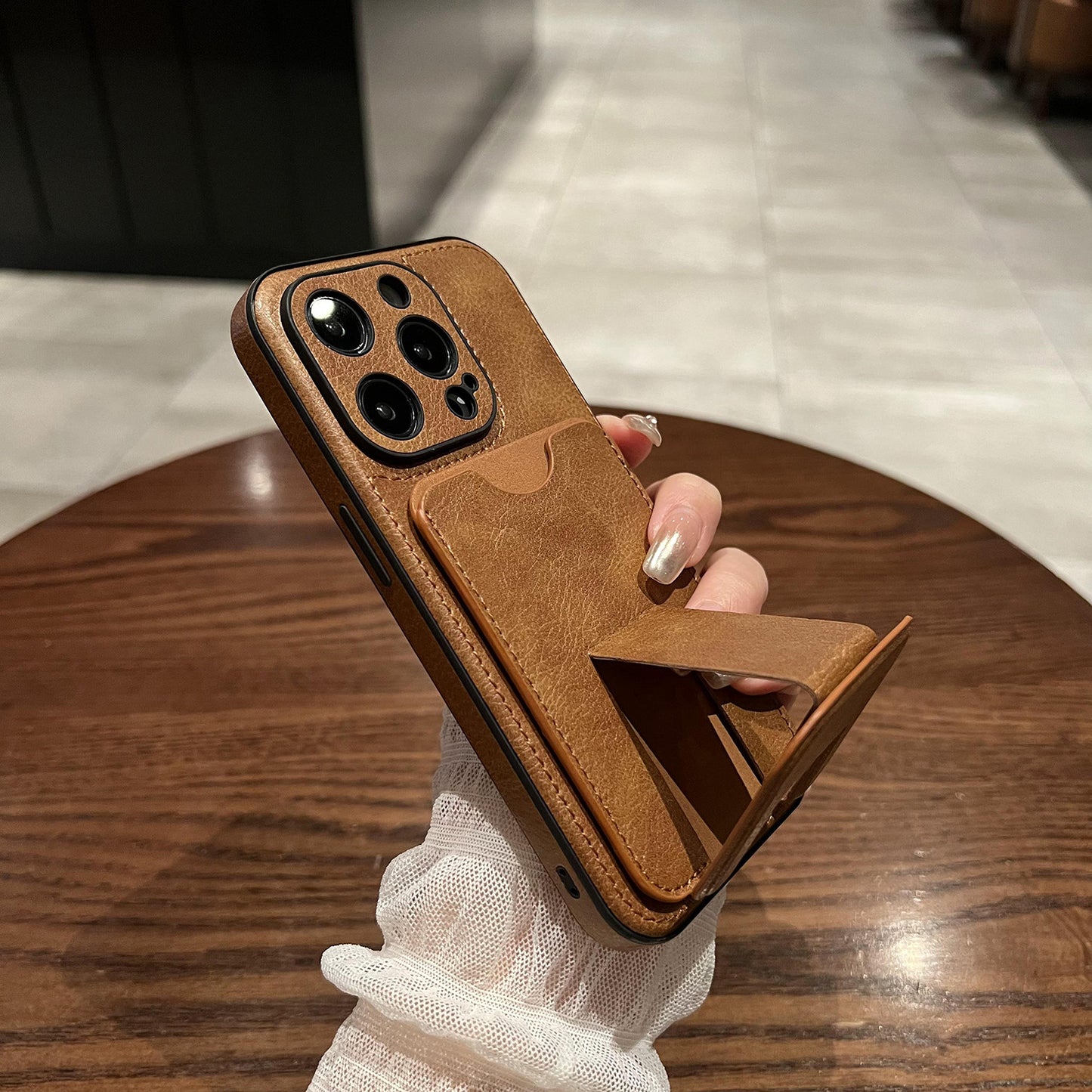 Leather Card Holder Stand iPhone Case