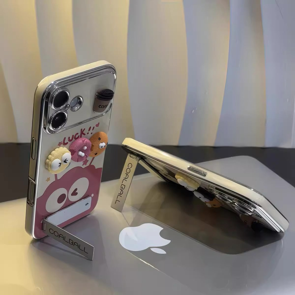 3D Plush Coalball & Coffee Mirror Stand iPhone Case