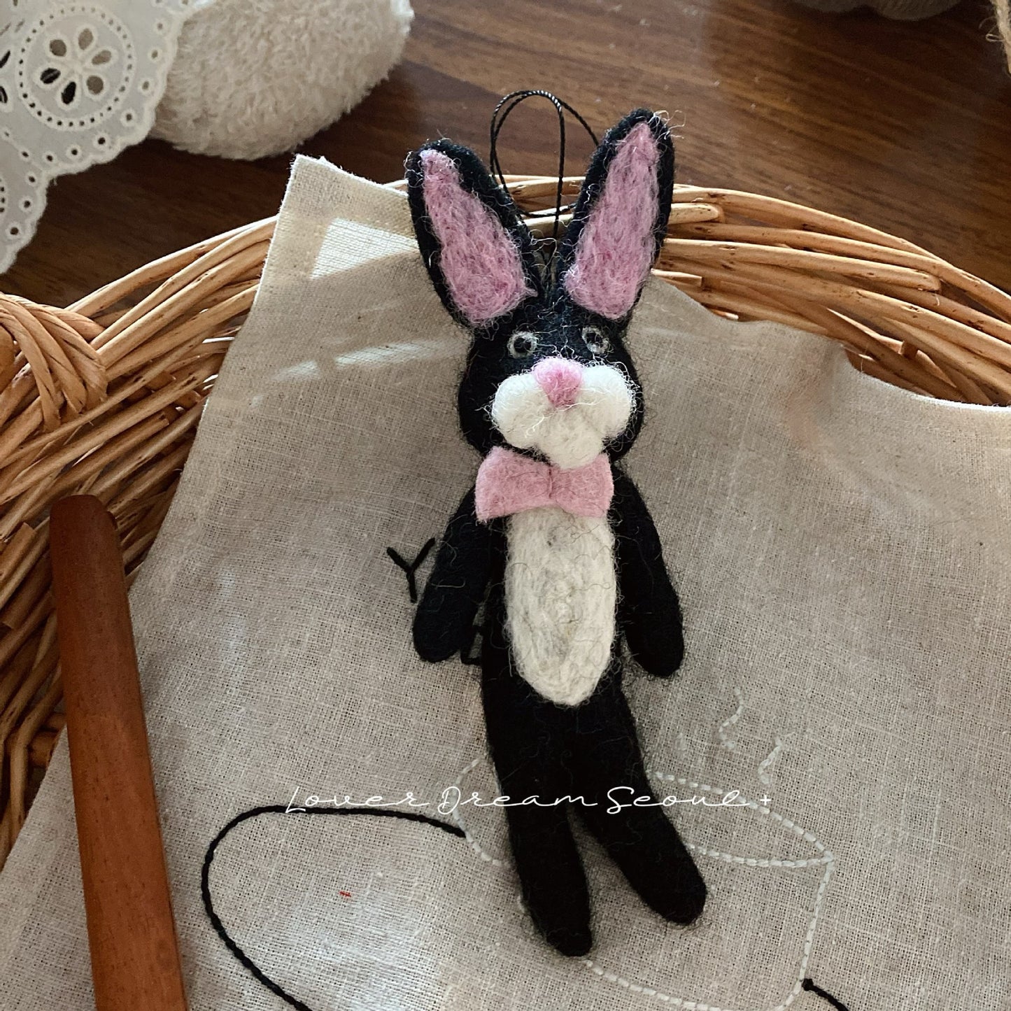 Wool Felt Bunny Keychain Charm