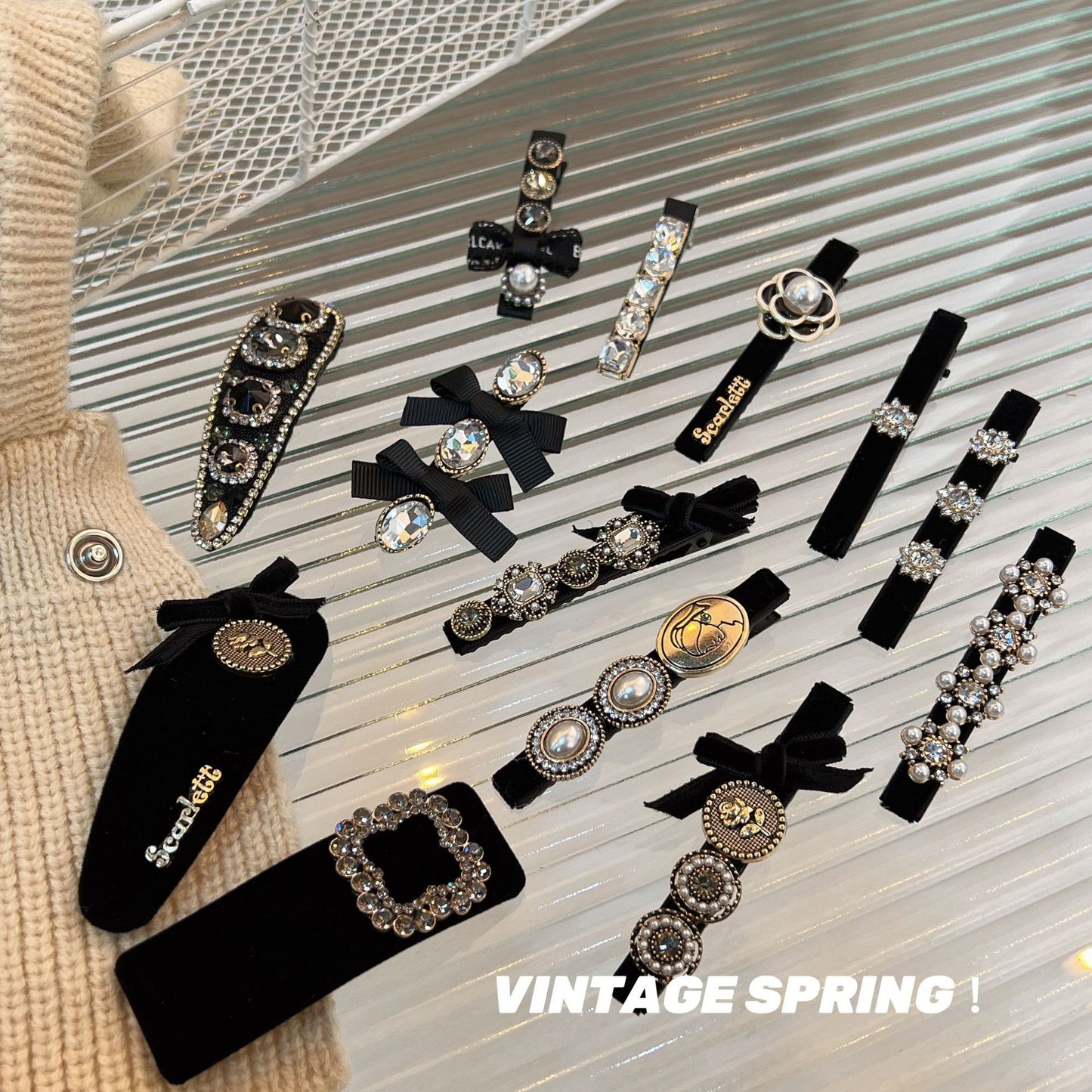 Black Camellia Pearl Bow Hair Clip