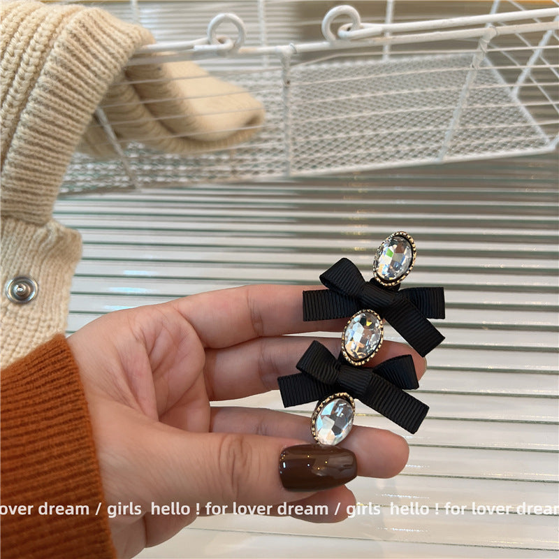 Black Camellia Pearl Bow Hair Clip