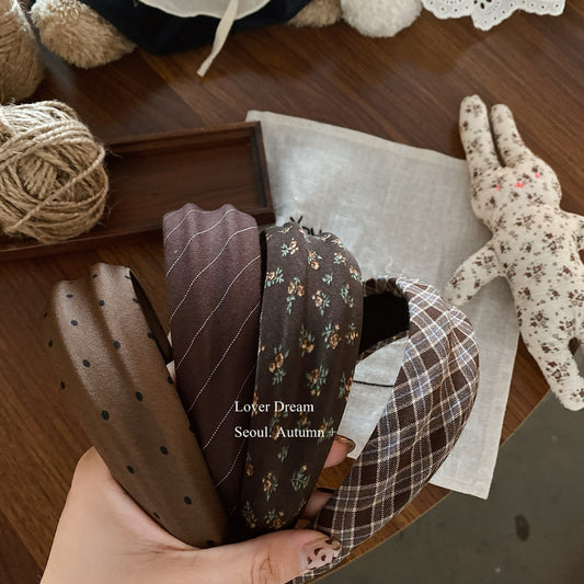 Brown Floral Plaid Headband