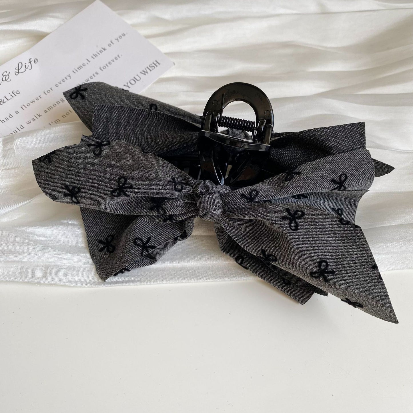 Gray Bow Fabric Hair Scrunchie