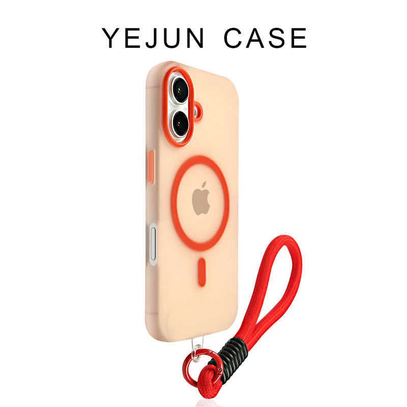 Color Block Magnetic Jelly iPhone Case with Wrist Strap
