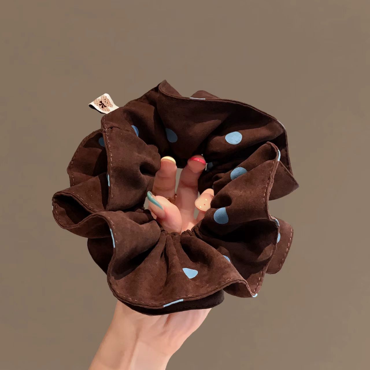 Korean Brown Polka Dot Hair Scrunchie