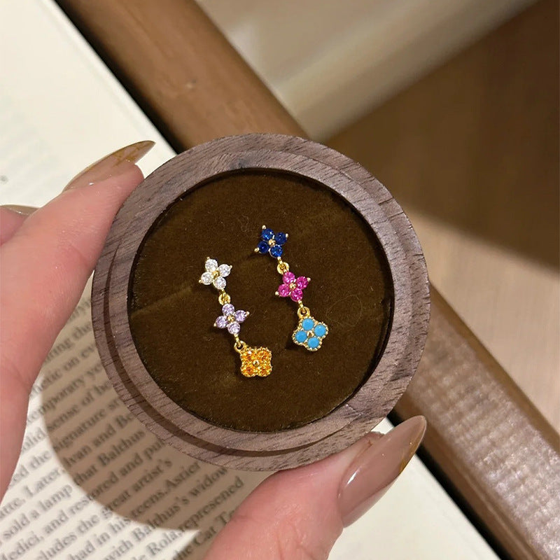 Dopamine Bloom — S925 Silver Colorful Clover Jewelry Set