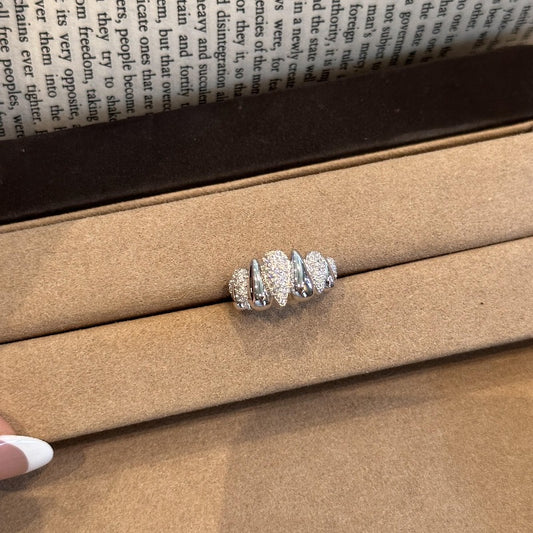 Asymmetrical Pavé Wave Ring