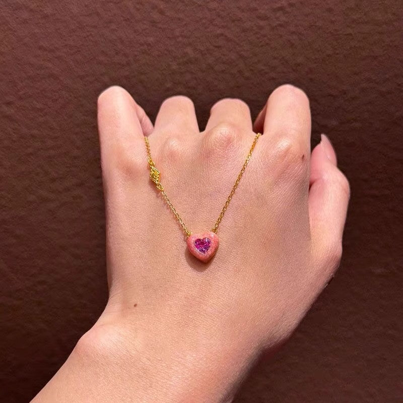 Sweetheart Glow — Pink Heart Pendant Necklace
