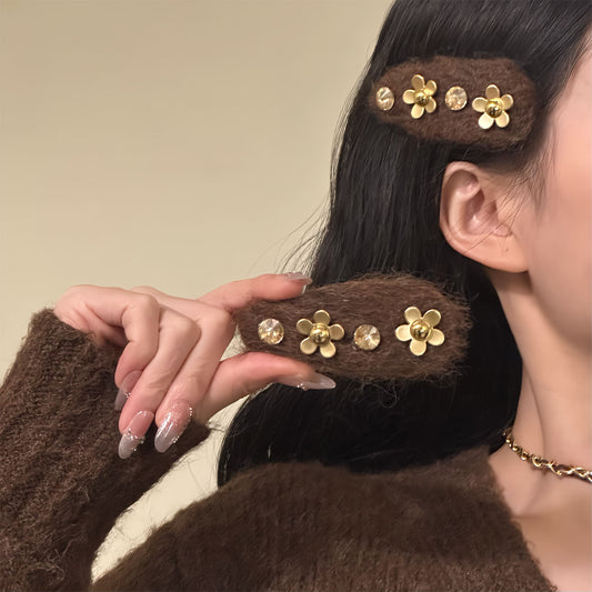 Vintage Gold Flower Plush Hair Clip