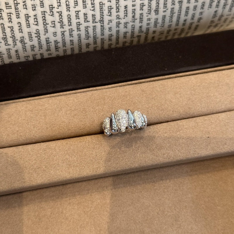 Asymmetrical Pavé Wave Ring