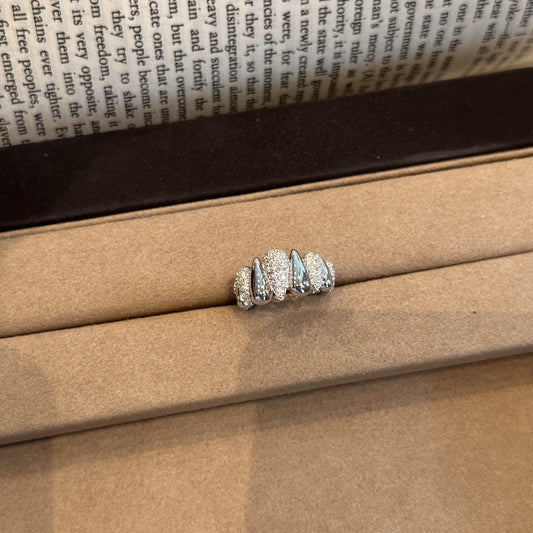 Asymmetrical Pavé Wave Ring