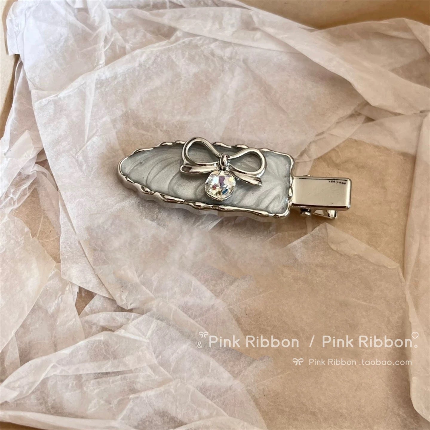 Silver Rhinestone Bow Hair Clips