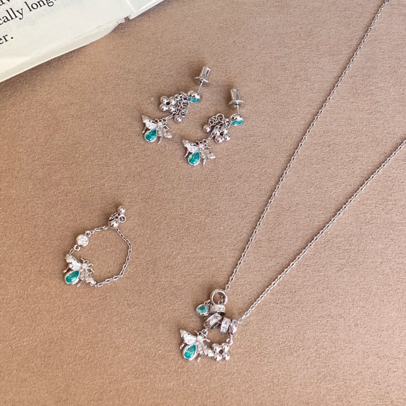 Aquamarine Bee Tassel Jewelry Set