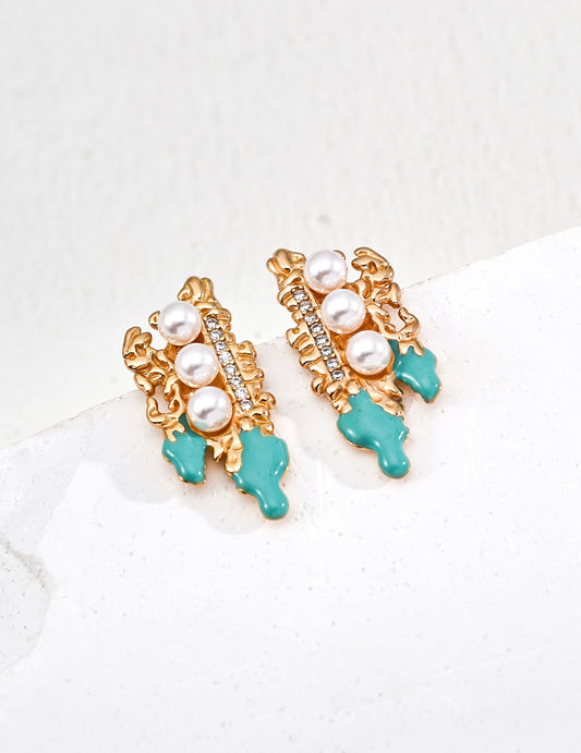 S925 Silver Fashion Faux Pearl Zircon Drip Earrings - Trendy Silver Earrings with Faux Pearls and Sparkling Zircon Drip Details, Perfect for Elegant and Fashion-Forward Jewelry Styles