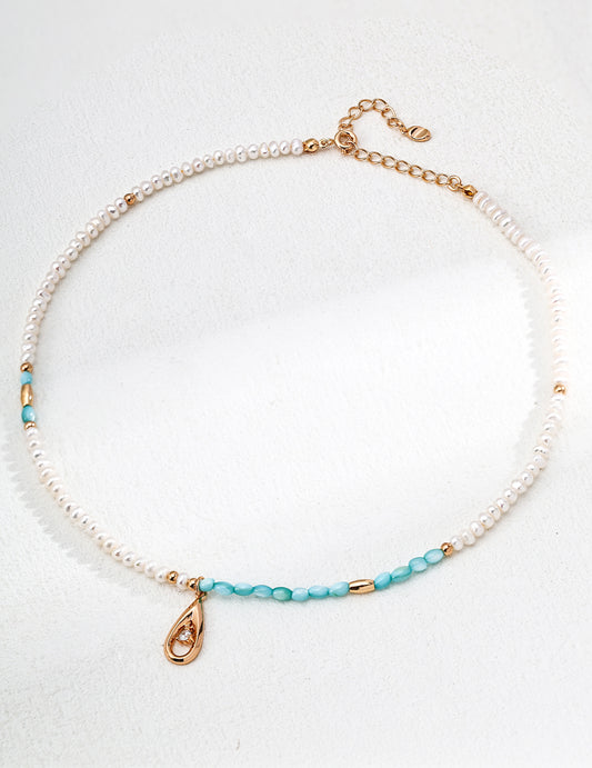 S925 Silver Fashion Natural Pearl, Blue Mother-of-Pearl, and Zircon Necklace - Elegant Silver Necklace with Natural Pearls and Sparkling Zircon, Perfect for Fashion-Forward Jewelry Styles
