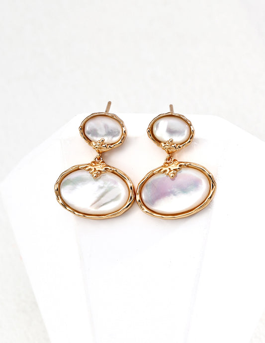 S925 Silver Vintage Mother-of-Pearl Earrings - Elegant Silver Jewelry with Timeless Mother-of-Pearl Stones, Classic Silver Earrings for Any Occasion