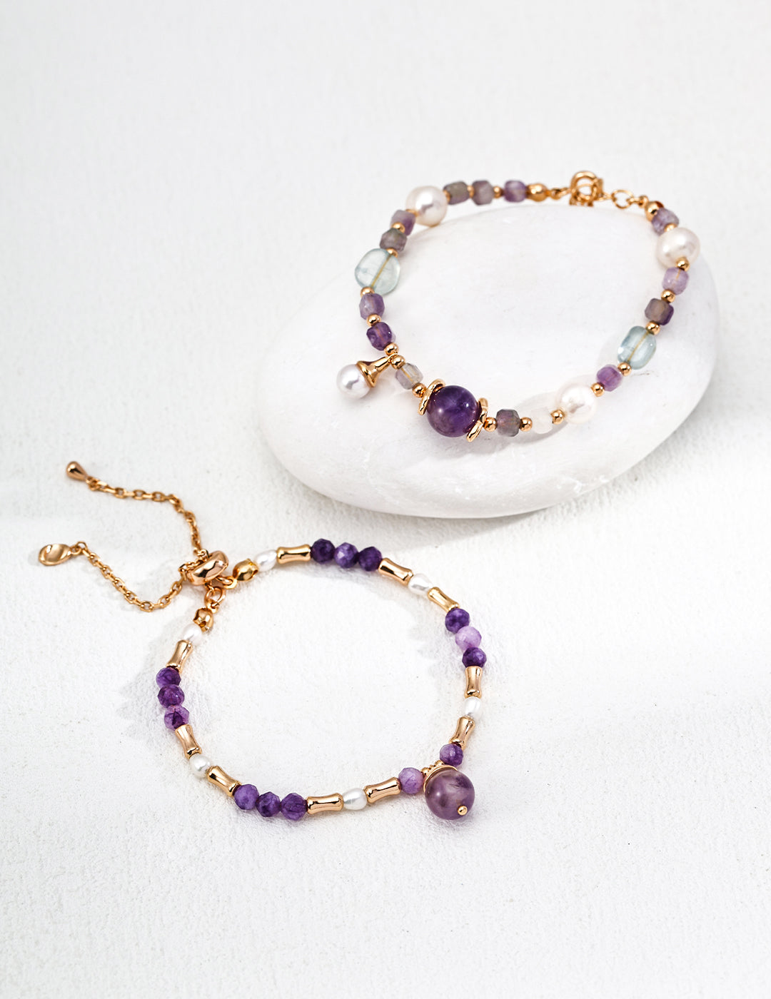 S925 Silver Natural Pearl and Amethyst Gemstone Bracelet - Elegant Silver Bracelet with Natural Pearls and Amethyst Stones for a Timeless and Sophisticated Look