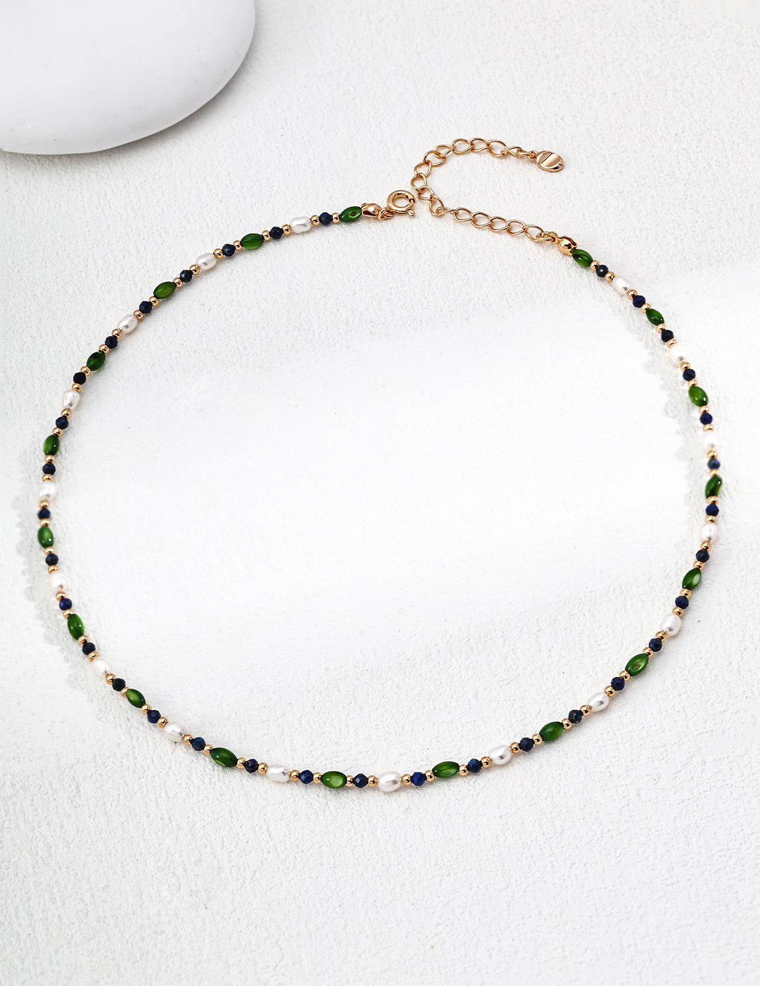 S925 Silver Rice Pearl, Olive Bead, and Lapis Lazuli Necklace - Elegant Silver Necklace featuring Rice Pearls, Olive Beads, and Lapis Lazuli Stones for a Unique, Timeless Look