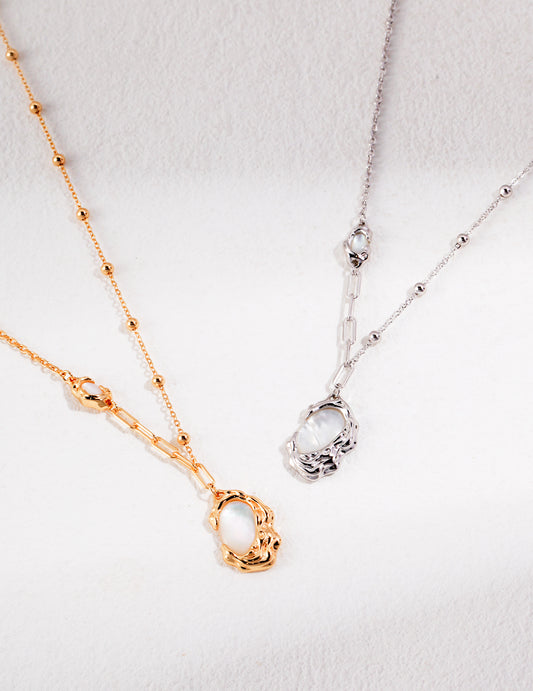 Delicate sterling silver mother of pearl jewelry necklace, perfect gift for her